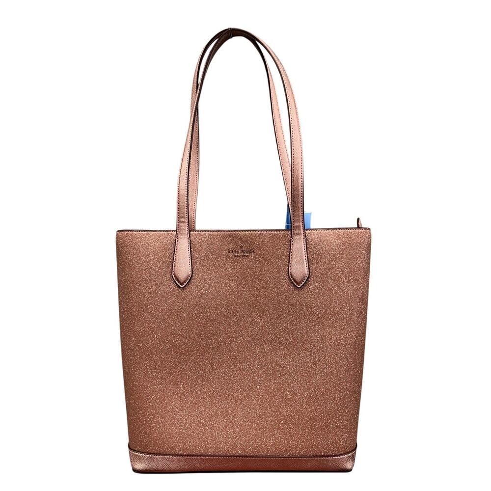 Kate Spade Tinsel Tote in Rose Gold Glitter Leather